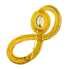 Load image into Gallery viewer, Vintage huge matte gold green glass designer runway brooch
