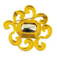 Load image into Gallery viewer, Vintage huge matte gold red glass designer runway brooch
