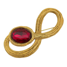 Load image into Gallery viewer, Vintage huge matte gold red glass designer runway brooch
