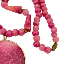 Load image into Gallery viewer, Vintage huge pink glass massive pendant beaded designer necklace
