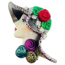 Load image into Gallery viewer, Vintage lady in hat porcelain designer artisan brooch
