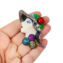 Load image into Gallery viewer, Vintage lady in hat porcelain designer artisan brooch
