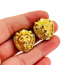 Load image into Gallery viewer, Vintage lions head gold designer runway clip on earrings
