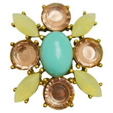 Load image into Gallery viewer, Vintage maltese cross gold tone glass designer brooch
