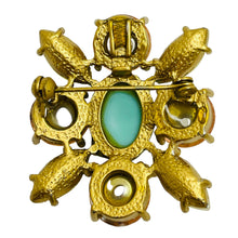 Load image into Gallery viewer, Vintage maltese cross gold tone glass designer brooch
