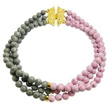 Load image into Gallery viewer, Vintage massive gold pink grey beaded multi strand designer runway necklace
