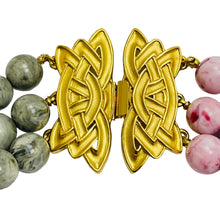 Load image into Gallery viewer, Vintage massive gold pink grey beaded multi strand designer runway necklace
