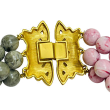 Load image into Gallery viewer, Vintage massive gold pink grey beaded multi strand designer runway necklace
