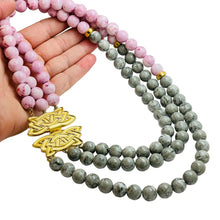 Load image into Gallery viewer, Vintage massive gold pink grey beaded multi strand designer runway necklace
