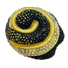 Load image into Gallery viewer, Vintage massive swirl gold rhinestone enamel designer runway brooch
