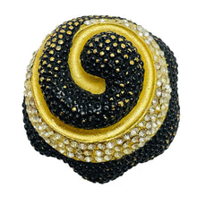 Load image into Gallery viewer, Vintage massive swirl gold rhinestone enamel designer runway brooch
