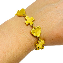 Load image into Gallery viewer, Vintage matte gold cross heart jewel red blue green bracelet
