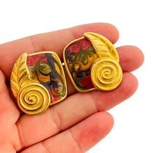 Load image into Gallery viewer, Vintage matte gold enamel leaf designer runway pierced earrings
