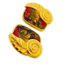 Load image into Gallery viewer, Vintage matte gold enamel leaf designer runway pierced earrings
