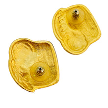 Load image into Gallery viewer, Vintage matte gold enamel leaf designer runway pierced earrings
