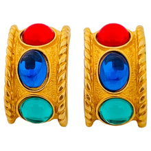 Load image into Gallery viewer, Vintage matte gold jewel glass etruscan designer earrings
