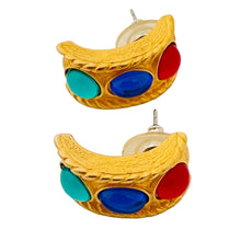 Load image into Gallery viewer, Vintage matte gold jewel glass etruscan designer earrings
