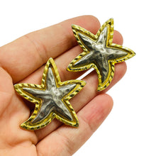 Load image into Gallery viewer, Vintage matte gold silver starfish designer runway clip on earrings
