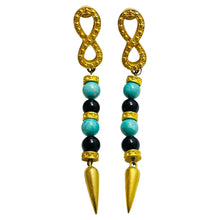 Load image into Gallery viewer, Vintage matte gold tone Etruscan glass beads designer runway clip on earrings
