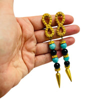 Load image into Gallery viewer, Vintage matte gold tone Etruscan glass beads designer runway clip on earrings
