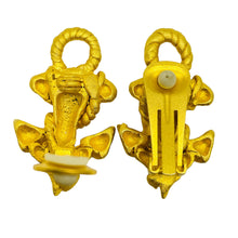 Load image into Gallery viewer, Vintage matte gold tone anchor nautical designer 80's clip on earrings
