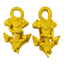 Load image into Gallery viewer, Vintage matte gold tone anchor nautical designer 80's clip on earrings

