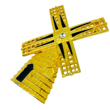 Load image into Gallery viewer, Vintage matte gold tone enamel rhinestone windmill designer brooch
