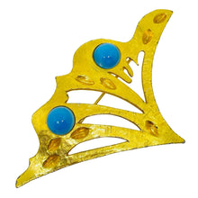 Load image into Gallery viewer, Vintage matte gold tone faux turquoise massive designer brooch
