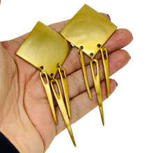 Load image into Gallery viewer, Vintage matte gold tone modernist designer clip on dangle earrings
