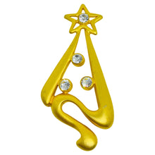 Load image into Gallery viewer, Vintage matte gold tone rhinestones Christmas tree designer brooch
