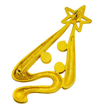 Load image into Gallery viewer, Vintage matte gold tone rhinestones Christmas tree designer brooch
