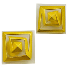 Load image into Gallery viewer, Vintage modernist  gold lucite designer runway clip on earrings
