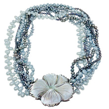Load image into Gallery viewer, Vintage natural pearls multi strand flower set in sterling silver necklace
