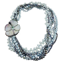 Load image into Gallery viewer, Vintage natural pearls multi strand flower set in sterling silver necklace
