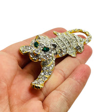 Load image into Gallery viewer, Vintage panther gold tone rhinestones designer brooch
