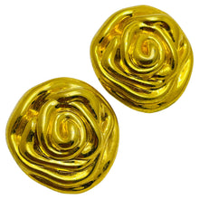Load image into Gallery viewer, Vintage puffy roses gold tone designer clip on earrings
