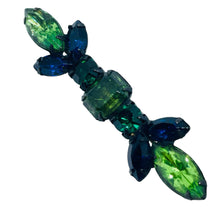 Load image into Gallery viewer, Vintage sapphire emerald rhinestones black metal designer brooch
