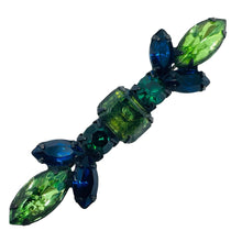 Load image into Gallery viewer, Vintage sapphire emerald rhinestones black metal designer brooch
