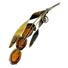 Load image into Gallery viewer, Vintage signed STERLING silver golden patina amber glass large flower brooch
