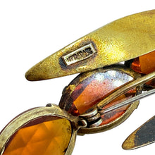 Load image into Gallery viewer, Vintage signed STERLING silver golden patina amber glass large flower brooch
