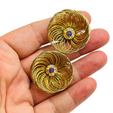 Load image into Gallery viewer, Vintage signed gold rhinestone designer clip on earrings
