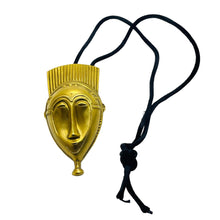 Load image into Gallery viewer, Vintage signed gold tone mask designer necklace
