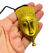 Load image into Gallery viewer, Vintage signed gold tone mask designer necklace
