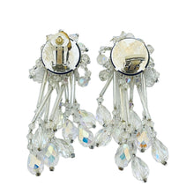 Load image into Gallery viewer, Vintage silver AB crystal beaded waterfall dang designer runway clip on earrings
