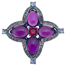 Load image into Gallery viewer, Vintage silver amethyst rhinestones designer brooch
