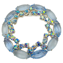 Load image into Gallery viewer, Vintage silver blue rhinestone designer pin brooch
