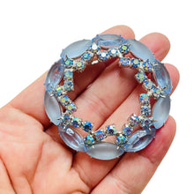 Load image into Gallery viewer, Vintage silver blue rhinestone designer pin brooch
