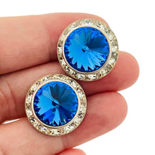 Load image into Gallery viewer, Vintage silver blue rivioli glass clear rhinestones designer earrings
