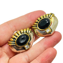 Load image into Gallery viewer, Vintage silver gold black glass designer clip on earrings
