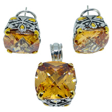 Load image into Gallery viewer, Vintage silver gold tone citrine glass earrings pendant set
